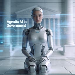 Humanoid female robot facing forward in a modern government technology setting, symbolizing agentic AI.