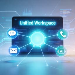 Omnichannel communication network converging into a unified digital platform dashboard, symbolizing Lodgestory’s all-in-one solution.