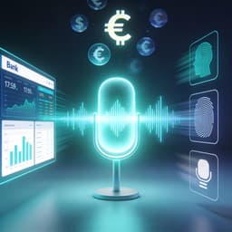 Illustration of a modern voice AI assistant integrated with banking systems for customer automation and fraud prevention